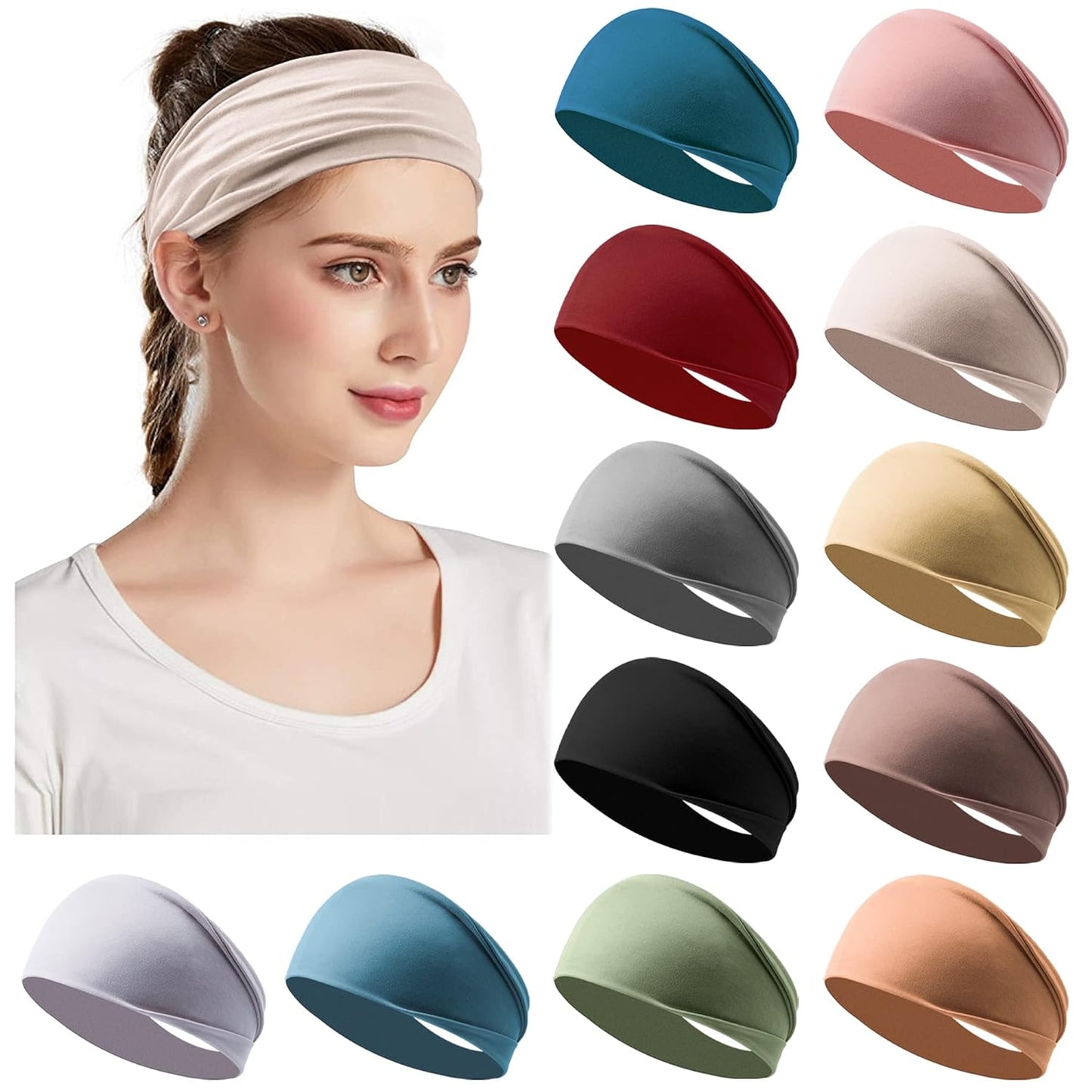 12 Pack Headbands for Women Boho Printed Non Slip Hair Band Sport Yoga Running Elastic Sweat Hair Wrap for Girls