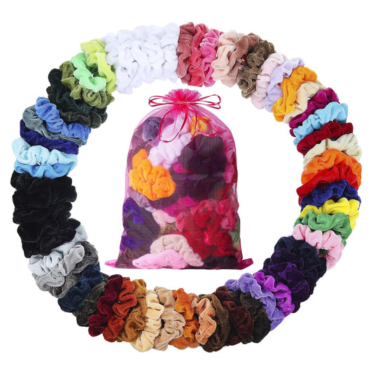 Velvet Hair Scrunchies - 60 Pack for Women, Girls, and Kids - Bulk Scrunchies Hair Ties No Damage Scrunchy Hair Bands Ponytail Holders for Thick, Curly, Thin, Fine Hair